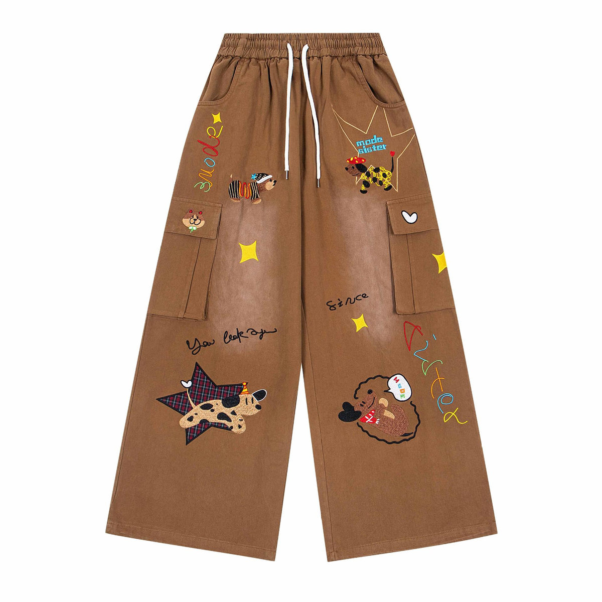 Vaqueros multibolsillos bordados Star Puppy Patchwork