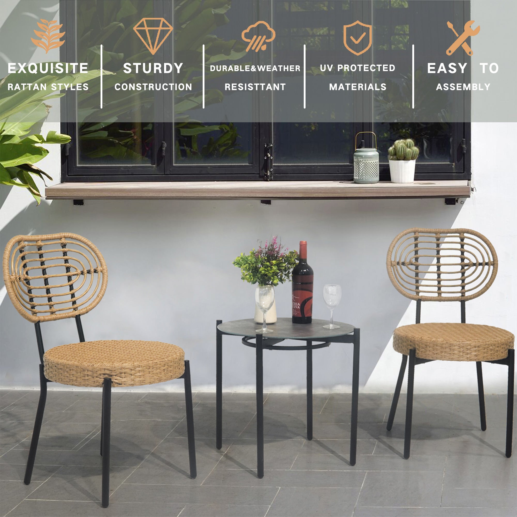 3 piezas de muebles de mimbre de lujo para exterior