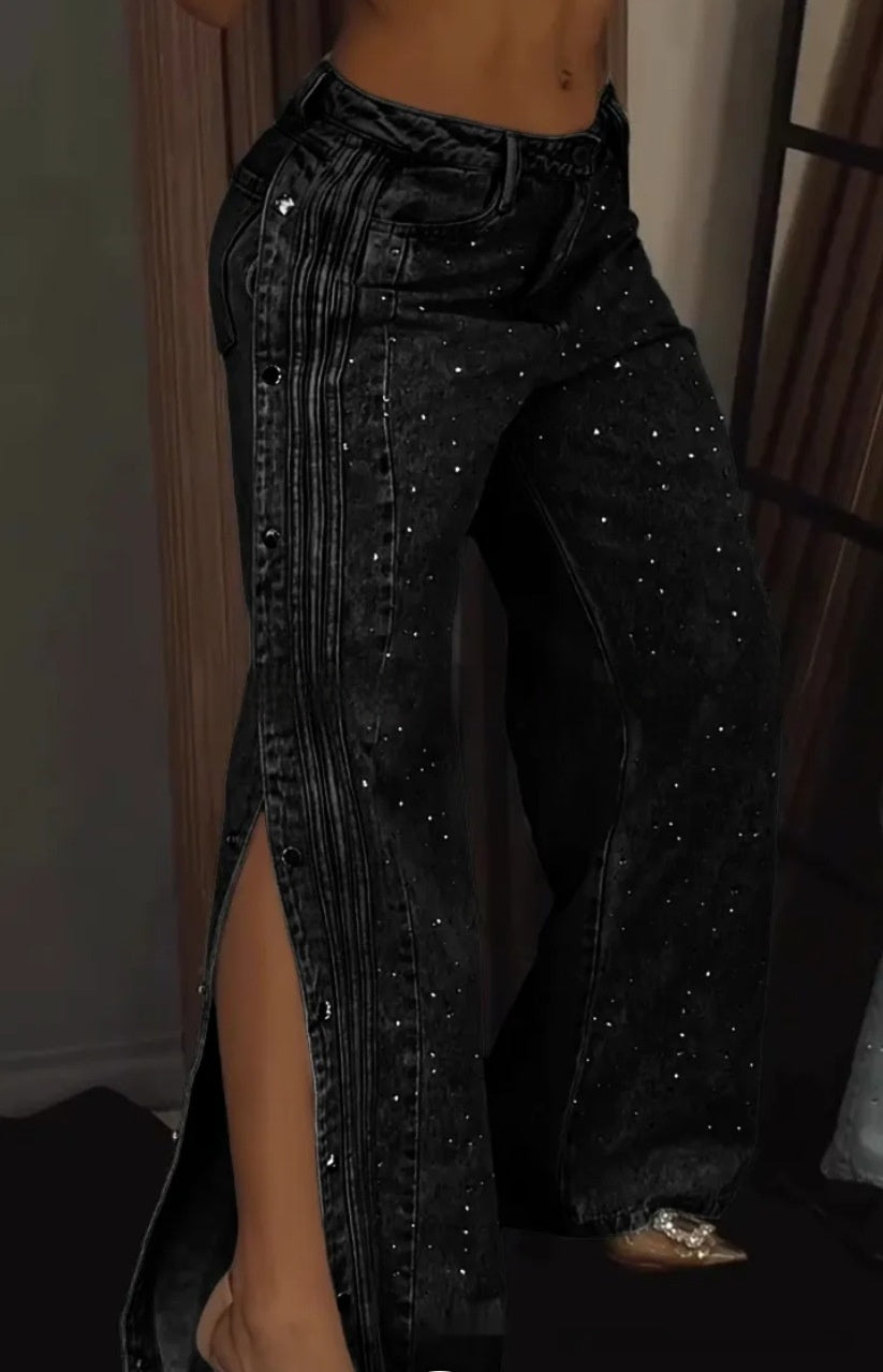 Botón Poliéster Diamante de imitación Vaqueros de moda