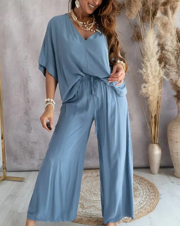 Ensemble pantalon et haut chauve-souris décontracté pour femme