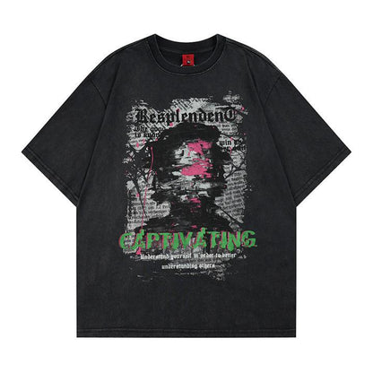 T-shirt ample à manches courtes et motifs graffiti abstraits