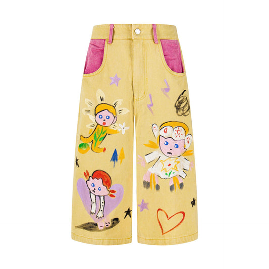 Hand drawn graffiti seven quarter jeans