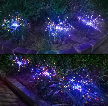 Nueva Púa de Tierra Luz Solar Fuegos Artificiales Luz LED Cadena de Alambre de Cobre Decoración de Jardín Exterior Luces de Estrella Luces de Navidad