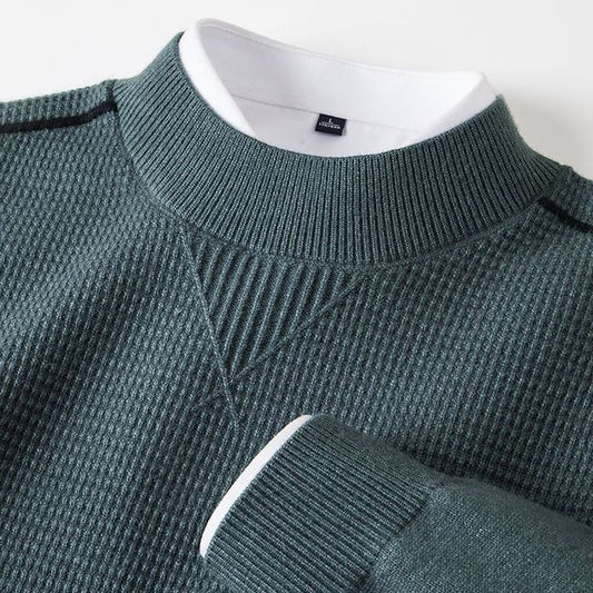 AdTec trendy men's sweater-jacket in teal knit with ribbed collar and cuffs