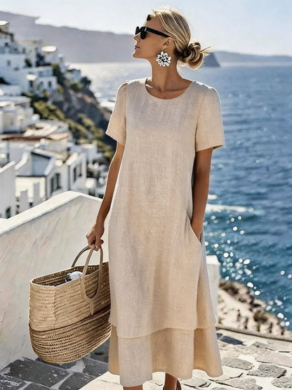 Nouvelle robe élégante décontractée à rayures et col en V