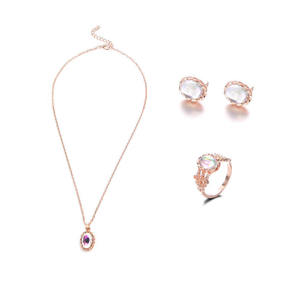 Parure de bijoux tendance avec pierres précieuses éblouissantes, style européen, et nouvel ensemble collier boucles d'oreilles bague