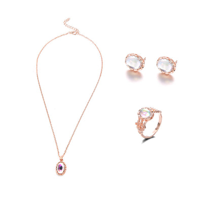Parure de bijoux tendance avec pierres précieuses éblouissantes, style européen, et nouvel ensemble collier boucles d'oreilles bague