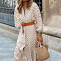 Women's Fashion Temperament Printed V-neck Puff Sleeve Dress