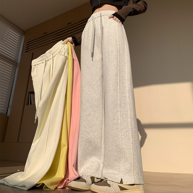 Pantalon de survêtement taille haute, long, fin, droit et ample pour le sport et les loisirs