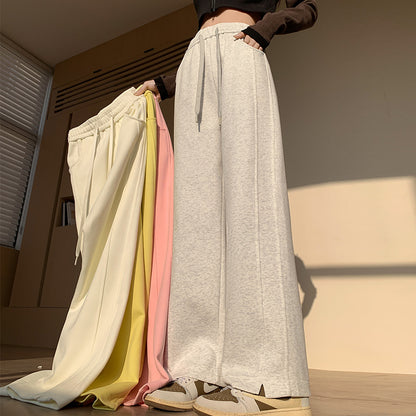 Pantalon de survêtement taille haute, long, fin, droit et ample pour le sport et les loisirs