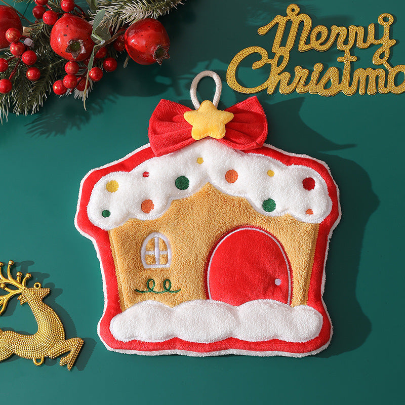 Christmas coral fleece hand towel hanging type absorbent quick drying cloth, kitchen and bathroom hand towel pendant by eprolo