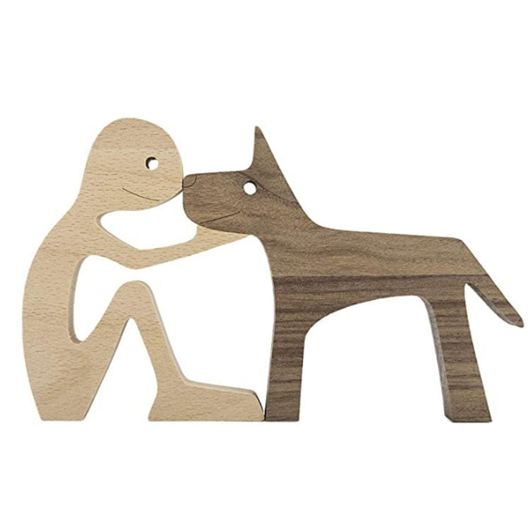 Adorno de Perro en Madera DIY Figura Escultura Decoración del Hogar Un Hombre Un Perro Escultura de Madera Regalos de Navidad Modelo Decorativo