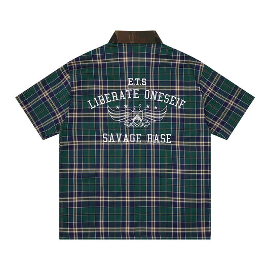 Loose plaid short sleeved shirt