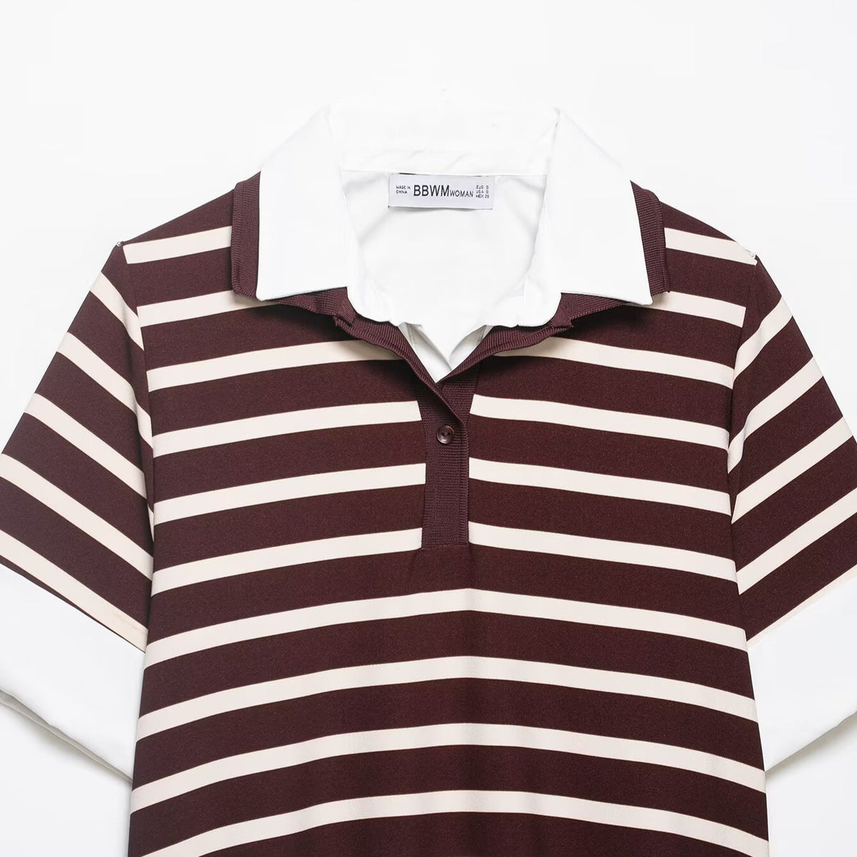 Striped patchwork polo shirt collar top