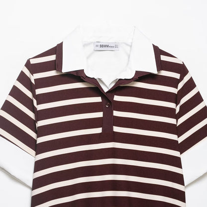 Striped patchwork polo shirt collar top
