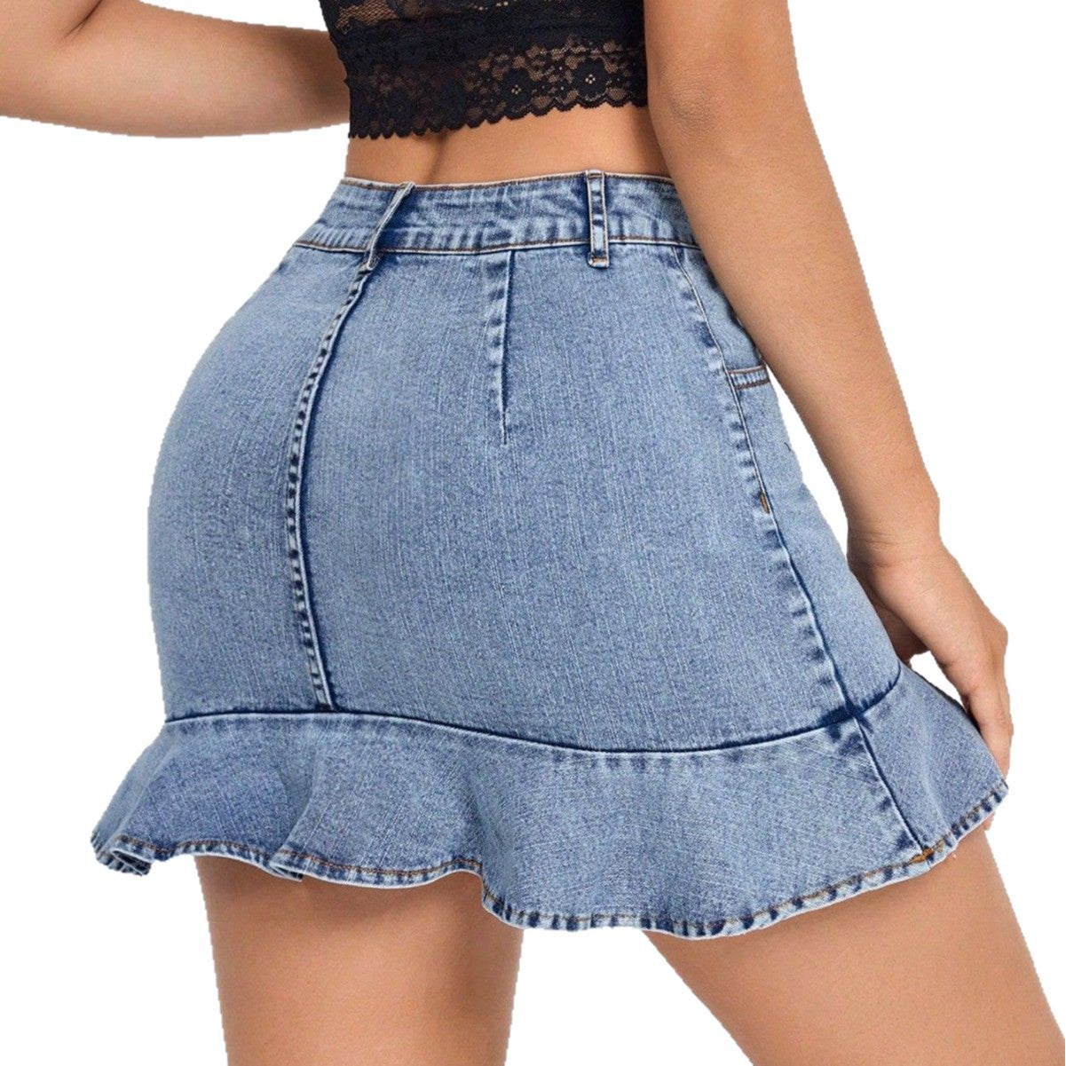 Mini-jupe en jean à ourlet volanté