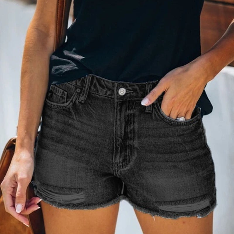 Pantalones cortos vaqueros con flecos para mujer