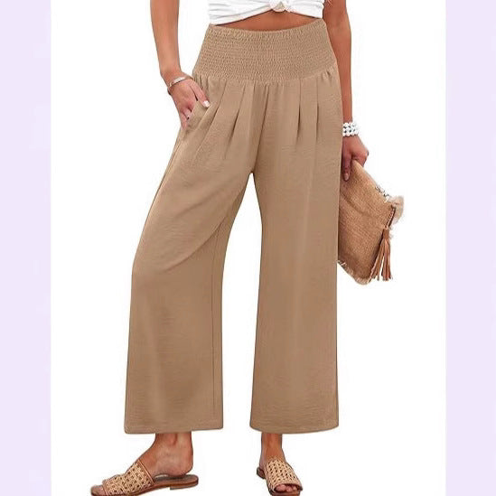 Pantalon court taille haute de couleur unie pour femme PrintempsAutomne