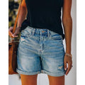 Fashion Street Style Rolled Hem Distressed Straight Leg Women's Denim Shorts by eprolo