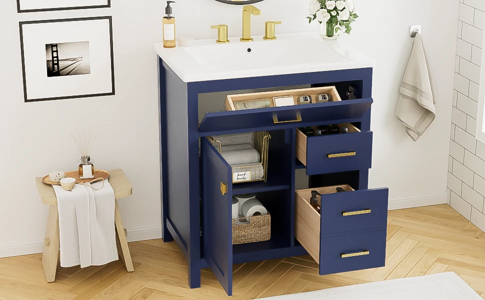30-Inch Blue Bathroom Vanity with Ceramic Sink and Ample Storage - Ideal Choice for Small Bathrooms by eprolo