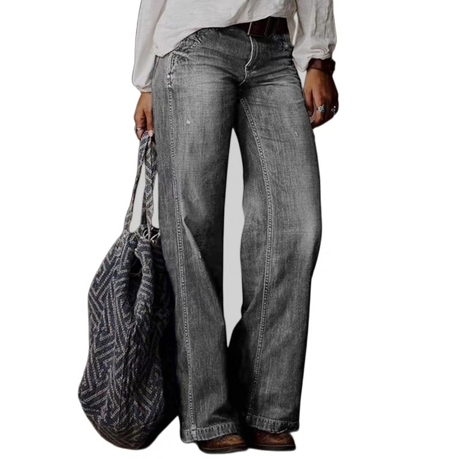 Pantalones vaqueros de pierna ancha y recta, estilo casual europeo y americano, de gran venta para mujer