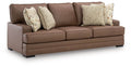 Caramel Faux Leather Sofa with Accent Pillows by VillaCourt Large Seating Roomy Couch-0