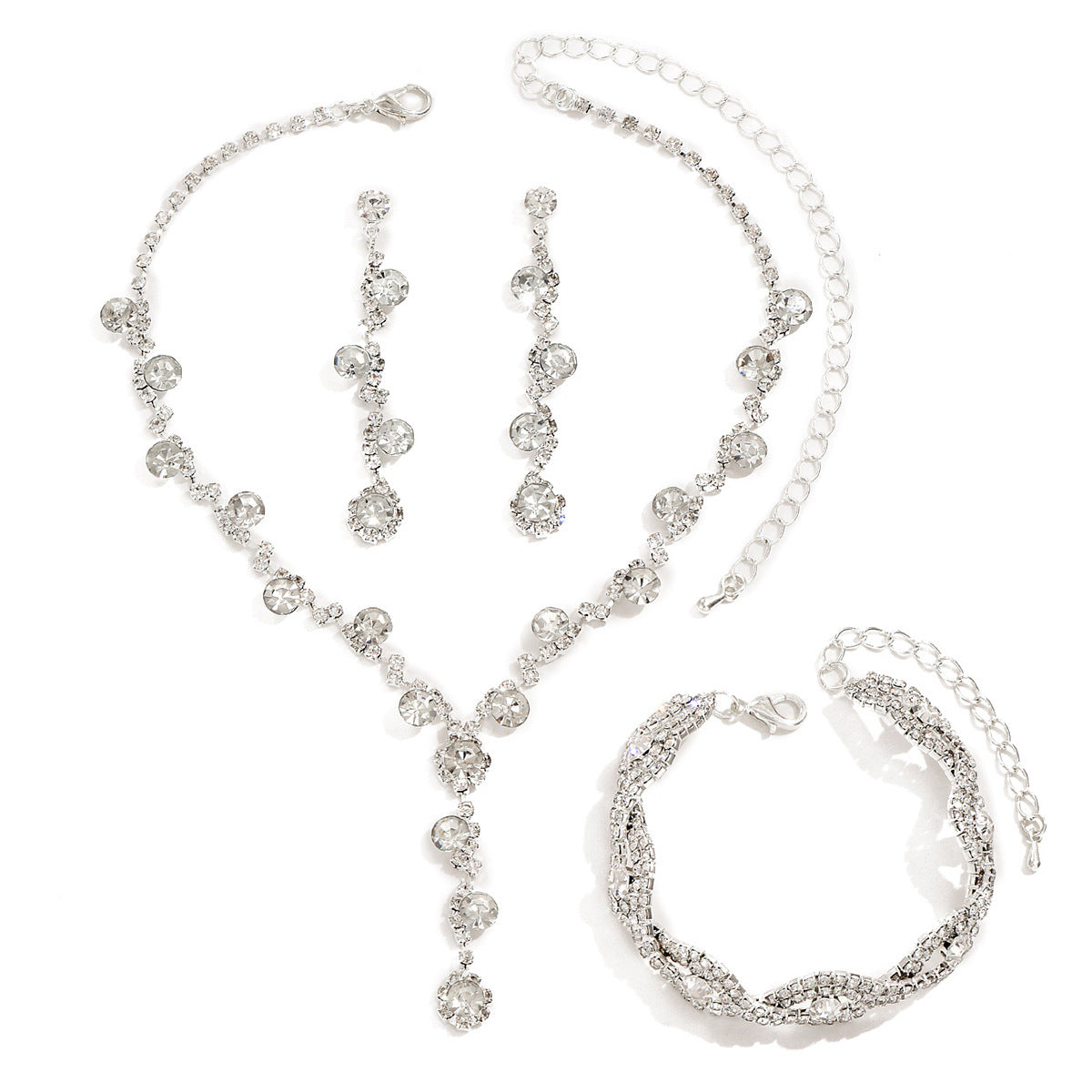 Collier en cristal, boucles d'oreilles et bracelet tendance