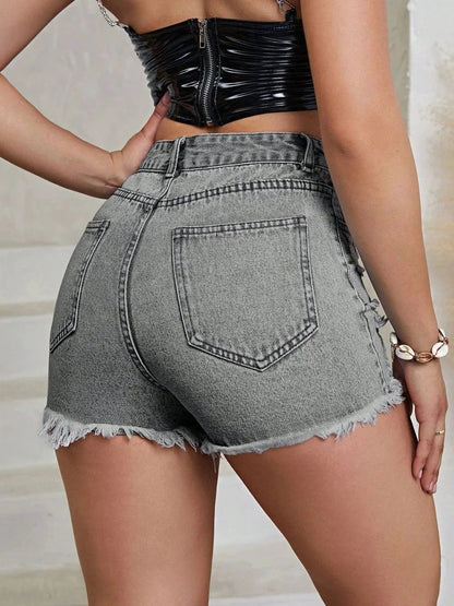 Distressed Raw Hem High Rise Denim Shorts by eprolo
