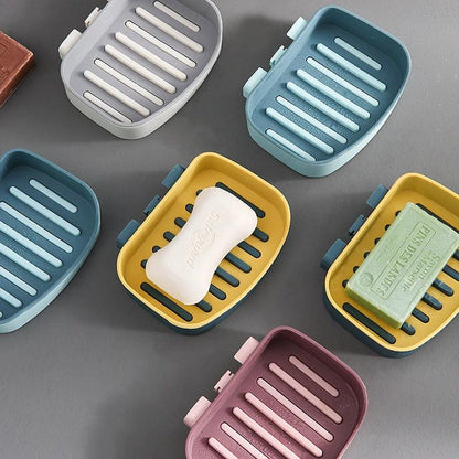 Contrast Color Drain Soap Box Double-Layer Storage Soap Box Bathroom Rack Strong Non-Marking Paste Soap Box by eprolo