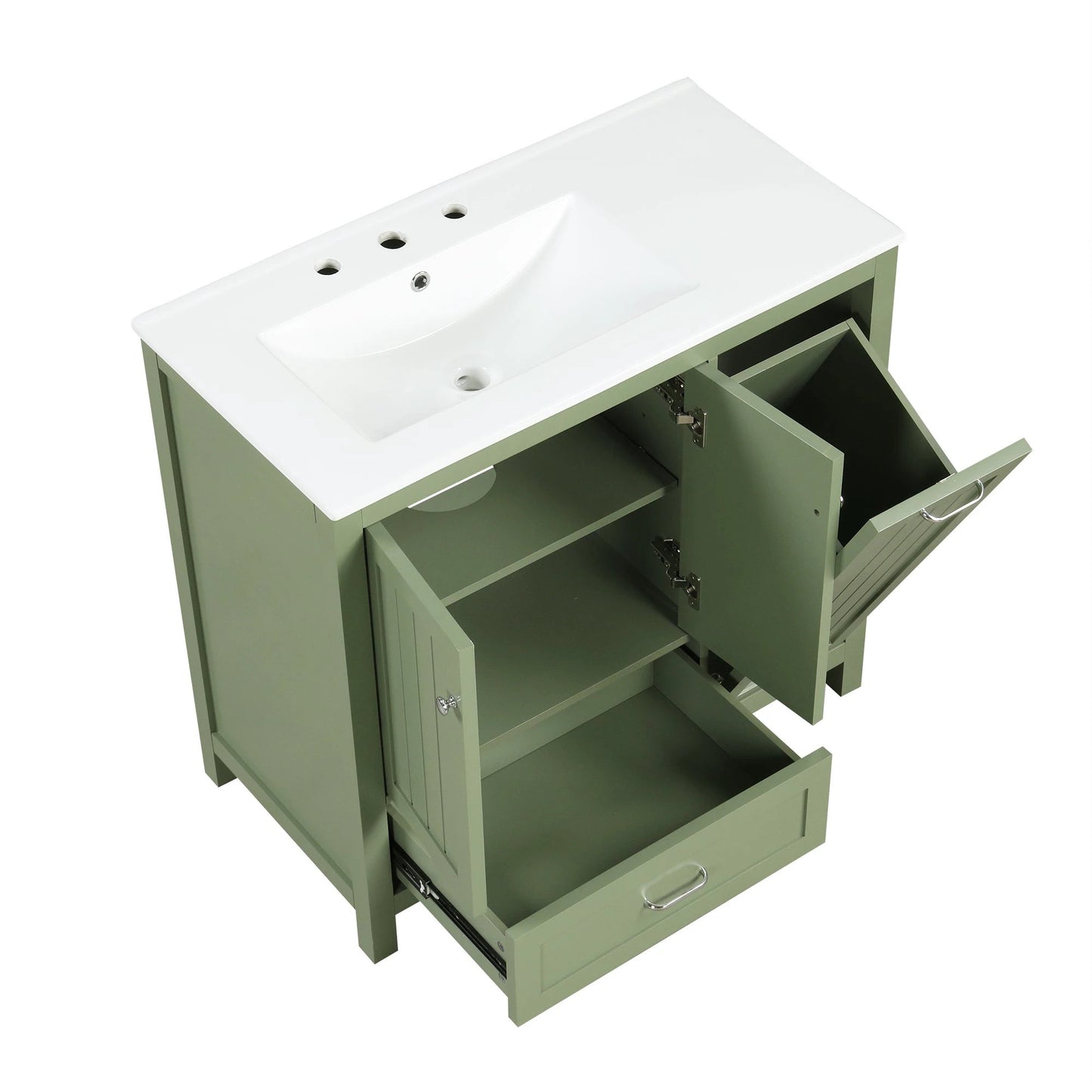 36 inch bathroom vanity with sink, one double door cabinet one large drawer and one flip drawer solid wood and MDF board, green by eprolo