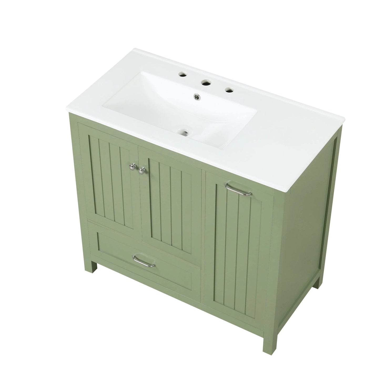 36 inch bathroom vanity with sink, one double door cabinet one large drawer and one flip drawer solid wood and MDF board, green by eprolo