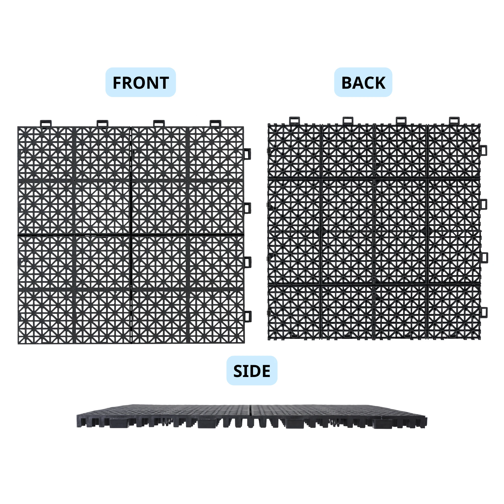 12 x 12 inch black interlocking deck tiles, plastic waterproof, weighing up to 6613 pounds, with a rose pattern pack of 12 by eprolo