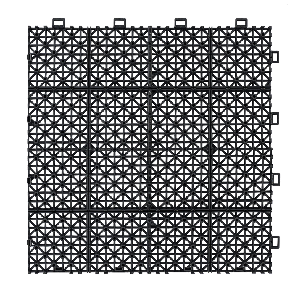 12 x 12 inch black interlocking deck tiles, plastic waterproof, weighing up to 6613 pounds, with a rose pattern pack of 12 by eprolo