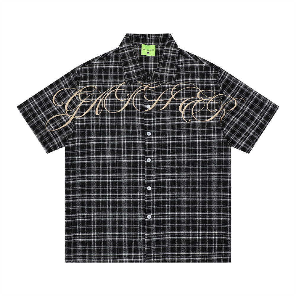 Loose short sleeved checkered shirt