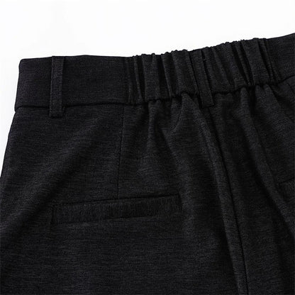 Elastic Waistband Pleat Design Solid Color Straight Leg Pants by eprolo