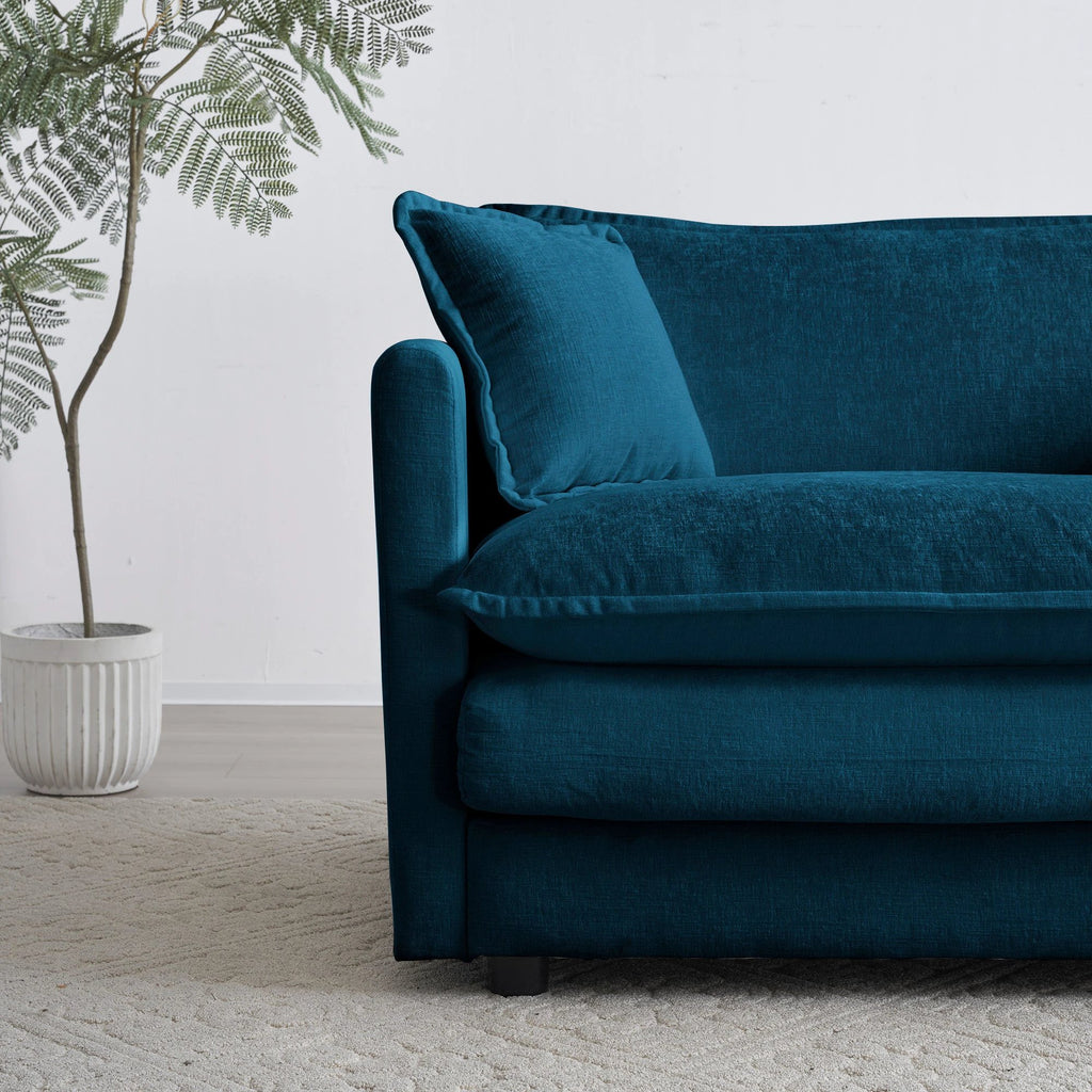 Mid-Century Modern Couch 3-Seater Sofa with 2 Armrest Pillows and 3 Toss Pillows, Couch for Living Room Blue Chenille by eprolo