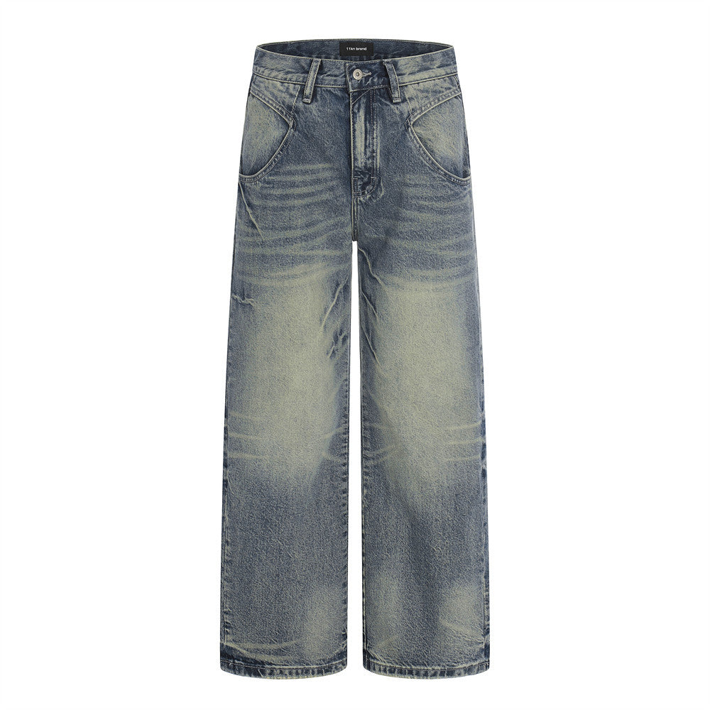 pantalon droit en denim délavé