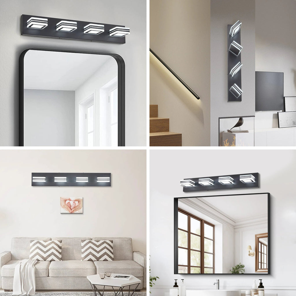 LED Modern Black Vanity Lights, 4-Lights Acrylic Matte Black Bathroom Vanity Lights Over Mirror by eprolo