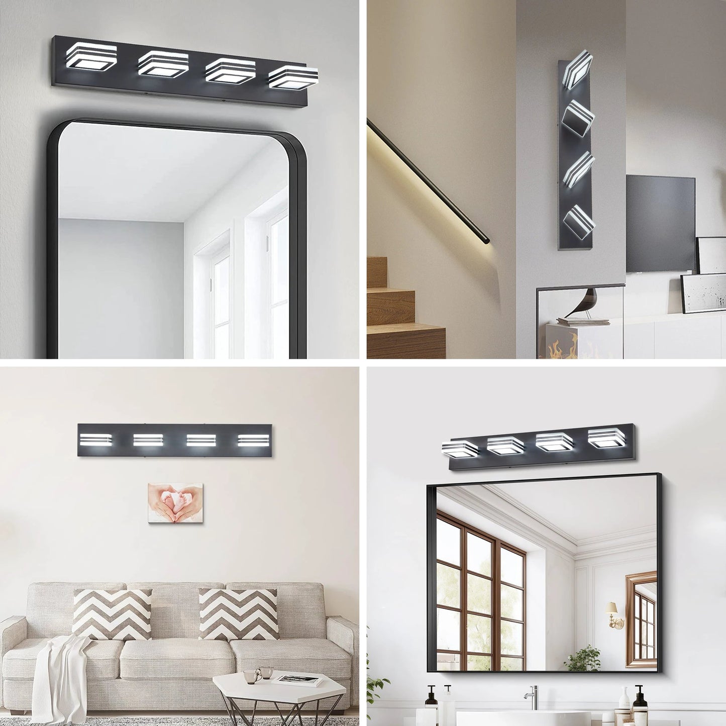 LED Modern Black Vanity Lights, 4-Lights Acrylic Matte Black Bathroom Vanity Lights Over Mirror by eprolo