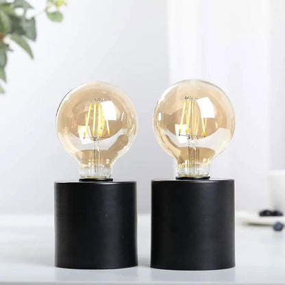 JHY DESIGN 7in tall black battery-powered table lamp set of 2 with clear glass globe bulbs