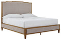 Light Brown Upholstered Panel Bed Frame with Wood Details-0