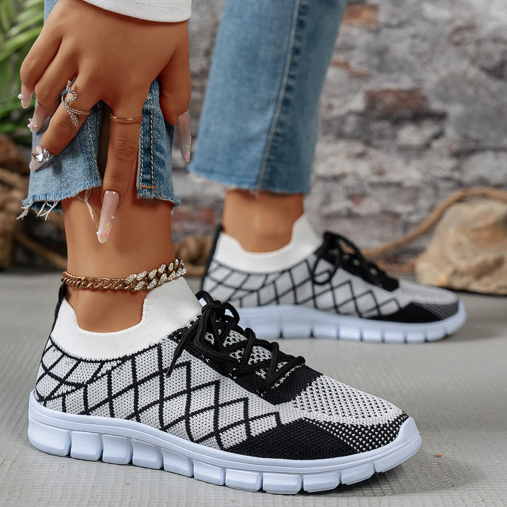 Baskets en maille Colorblock à carreaux et lacets, chaussures décontractées, mode, respirantes, de marche, de course, de sport pour femmes