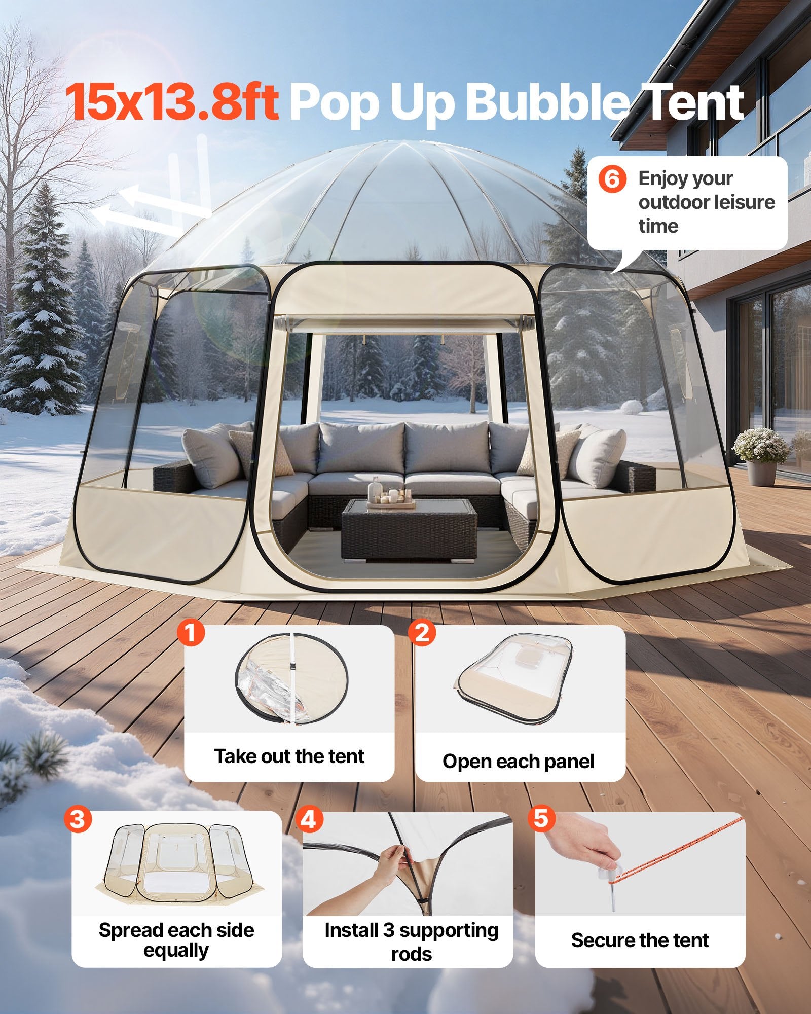 Pop Up Bubble Tent, 15 X 13.8 Ft Waterproof & UV-Resistant, Clear Camping Tent Shelter