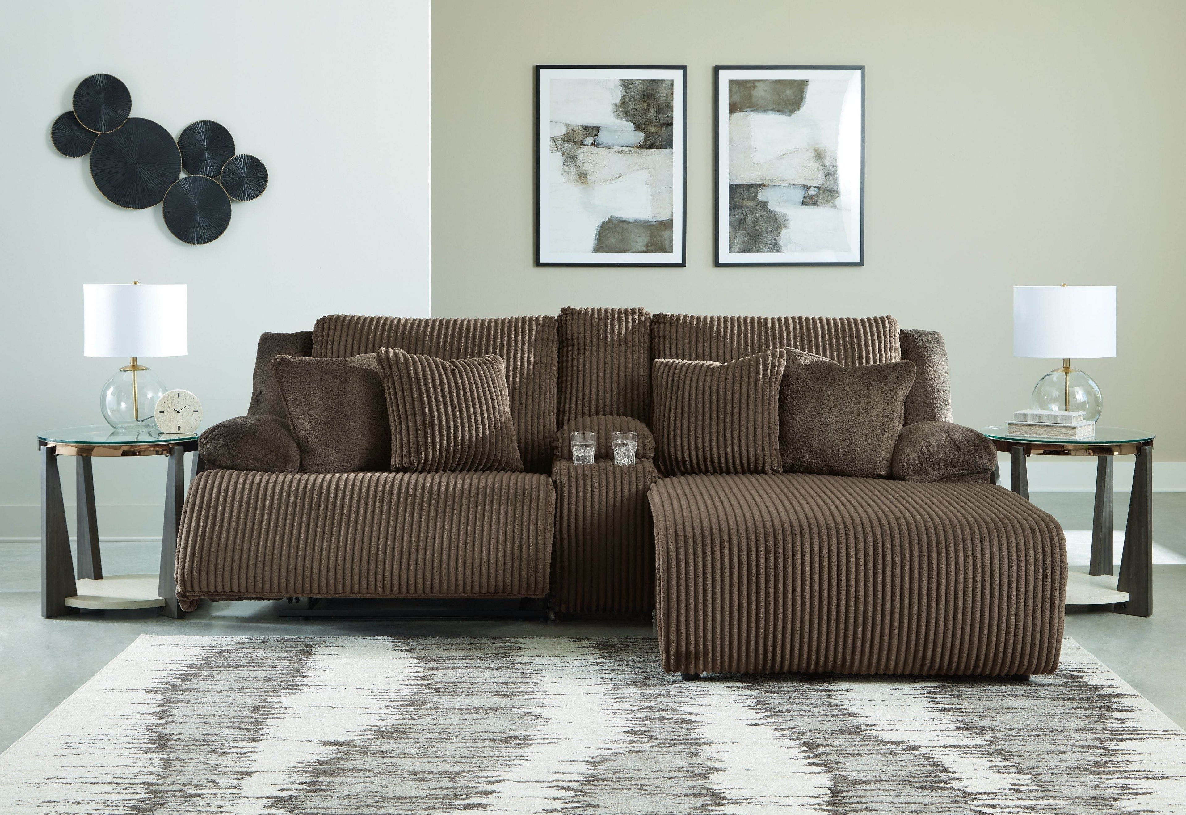 Top Tier 3-Piece Reclining Sectional Sofa Chocolate Fabric Chaise-2