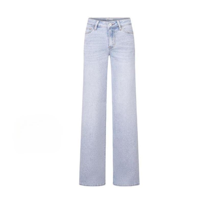 Jeans de mezclilla rectos de pierna ancha, de tiro medio a bajo, alta elasticidad, suaves y levanta glúteos
