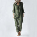 Mono casual de manga larga con bolsillos, mono holgado de moda con solapa y botones, pantalones de ropa para mujer