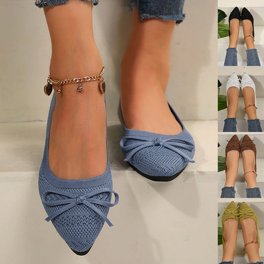 Zapatos planos de moda con lazo de punto y punta para mujer