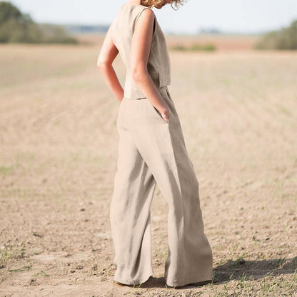 Women's Solid Color Retro Cotton And Linen Long Sleeve Loose Cotton Suit