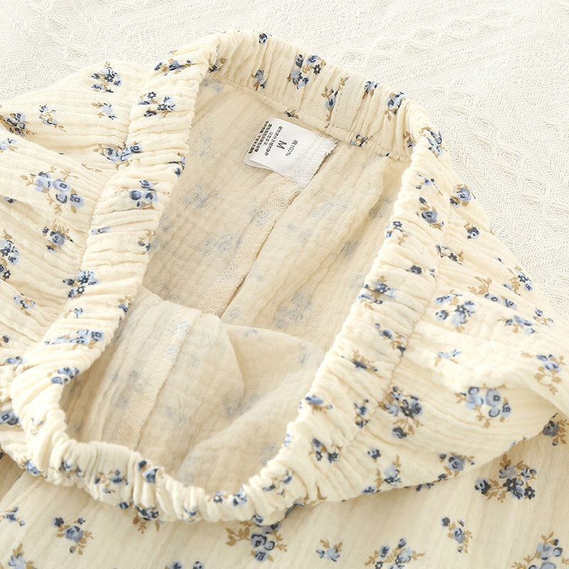 Thin Pure Cotton Double-layer Gauze Lapel Women's Pajamas And Leisure Wear Suit