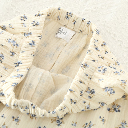 Ensemble de pyjama et de détente en gaze de pur coton fin à double épaisseur, avec revers pour femme
